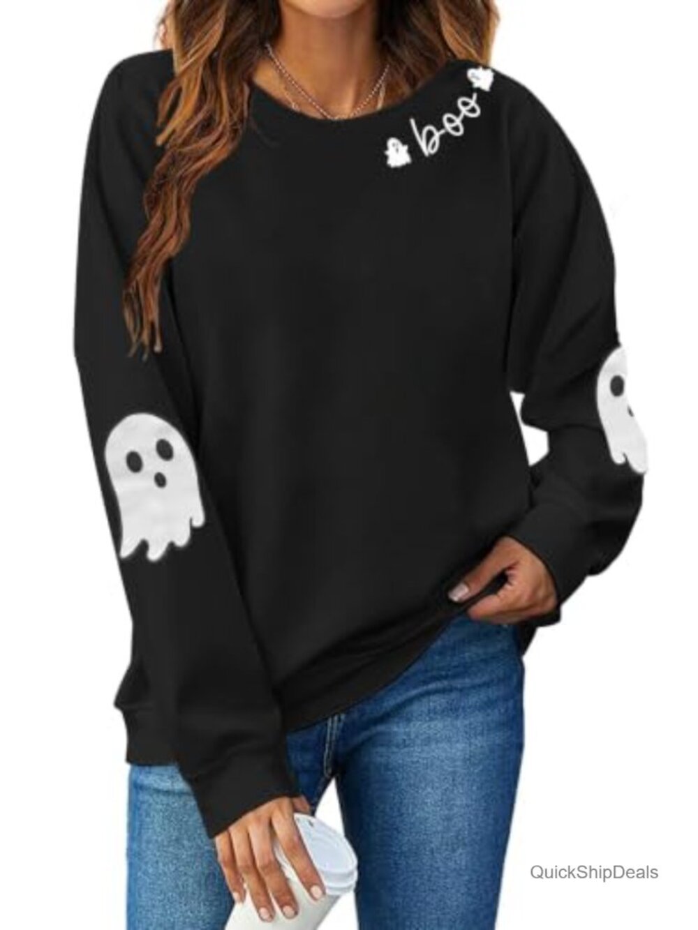 Halloween Boo Graphic Sweatshirt Crew Neck Long Sleeve Pullover